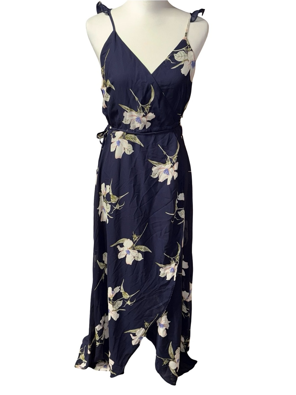 Lulus All Mine Navy Blue Floral Print High-Low Wrap Dress women’s XL - Picture 1 of 14